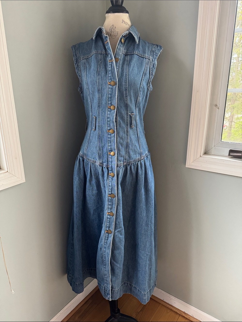 Universal thread denim western sleeveless corset full skirt midi dress Medium - Picture 3 of 10